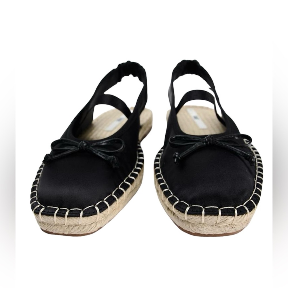 NWT Women ZARA Black Satin Effect Slip-on Espadrilles Flat Mule Shoes EU 40/US 9